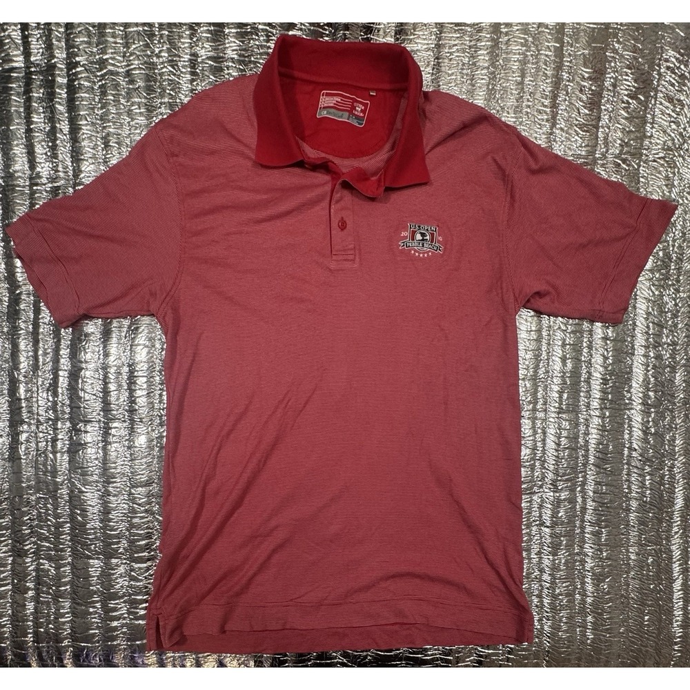 Cutter & Buck Pebble Beach 2010 US Open CBDryTec Polo Shirt Mens M Red Stripe